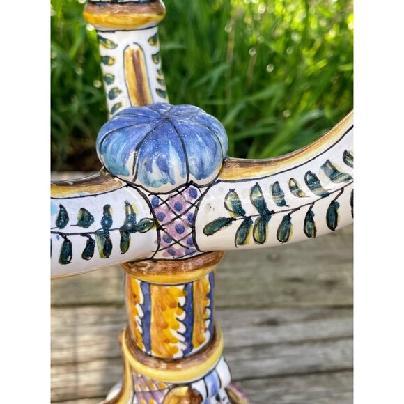 Vintage Hand Painted Portugal 3 Arm Candelabra Candle Stick Holder - Picture 4 of 16